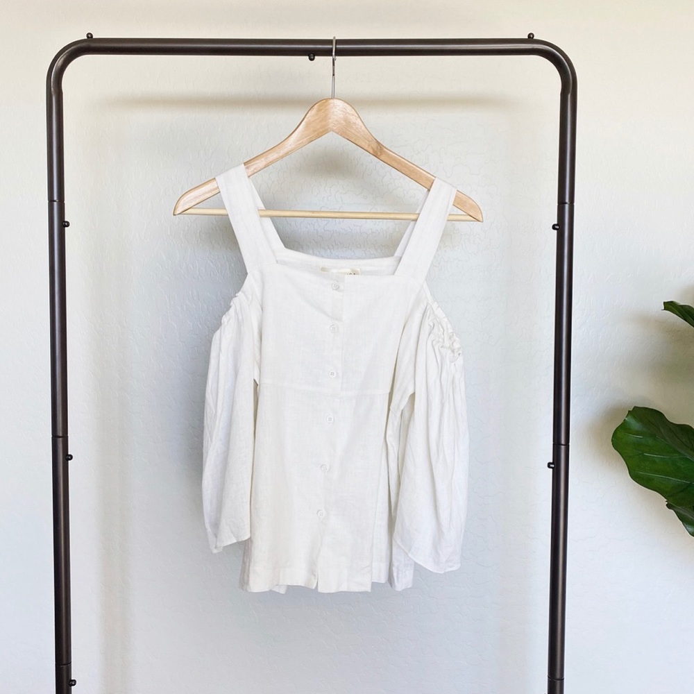 J.O.A. Cold Shoulder Linen Button Down Top NWT